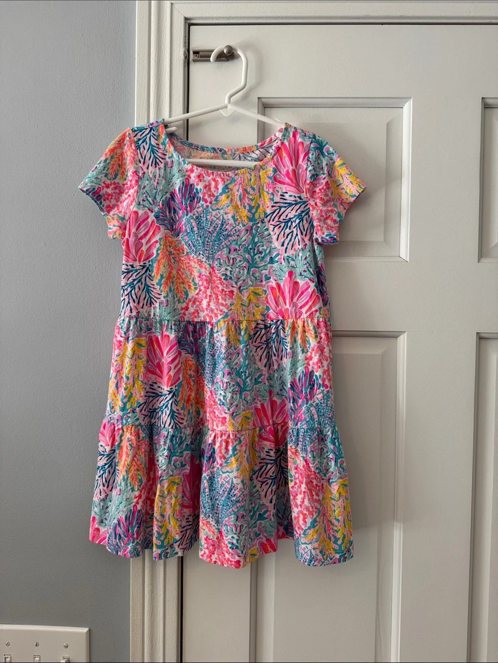 Lilly Pulitzer Bright Pink & Blue Floral Tiered Dress